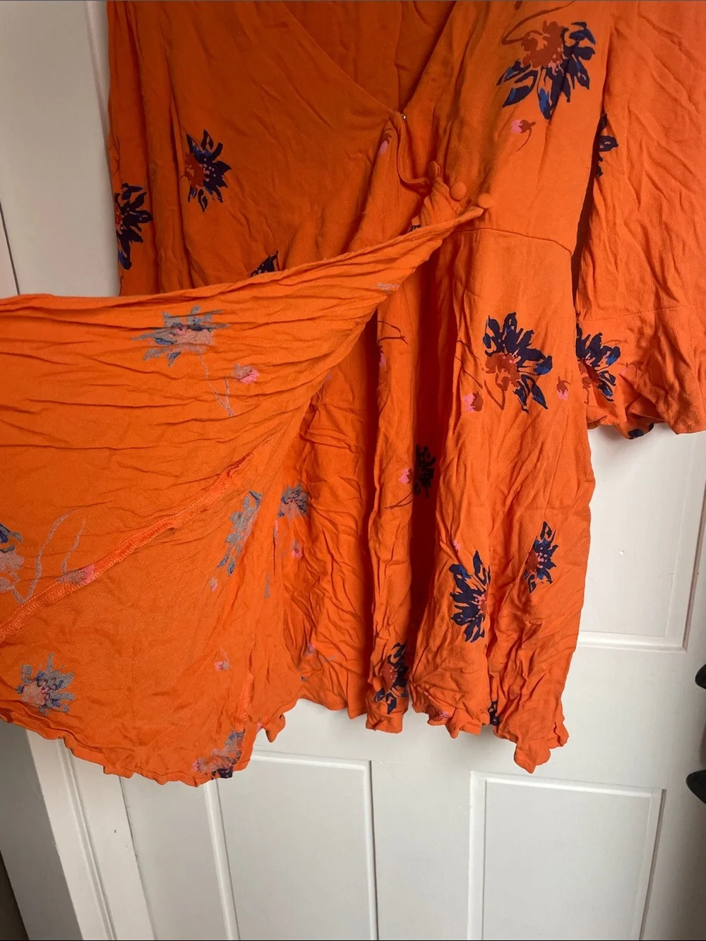 Free People Orange Textured Sundress with Subtle Floral Stitching